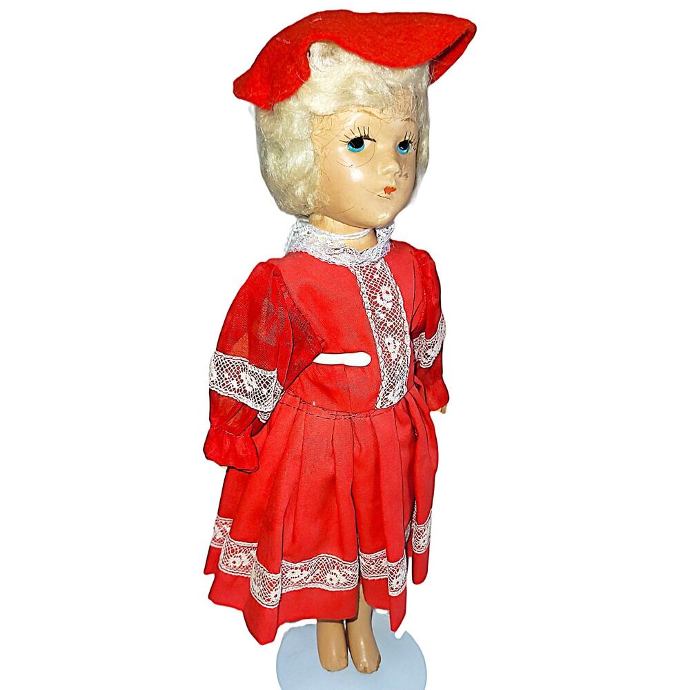 11" Rare 1940's Vintage Composition Doll w/Blonde Mohair & Painted Eyes
